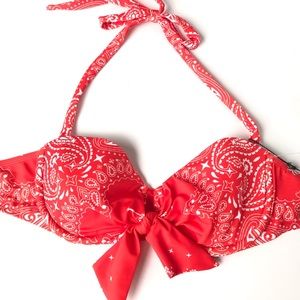 Wildfox La Bandita Bandana Red White Bikini Top M